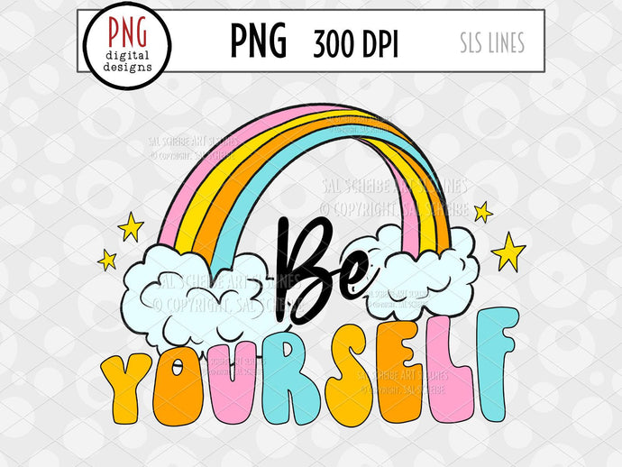 Be Yourself Mental PNG, Retro Rainbow Inspirational Design