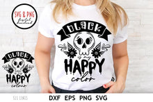 Load image into Gallery viewer, Goth SVG PNG, Black Is My Happy Color Cut File with cute retro skull