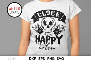 Goth SVG PNG, Black Is My Happy Color Cut File with cute retro skull