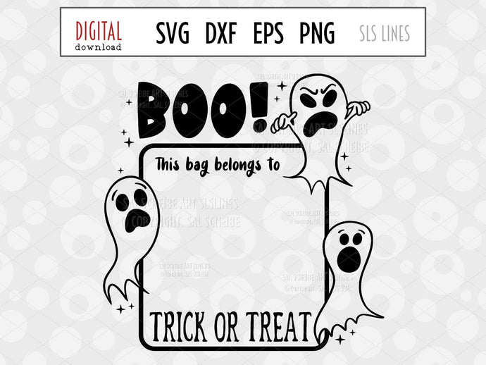 Trick or Treat Bag SVG, Boo Ghosts Cut File, Add a Name