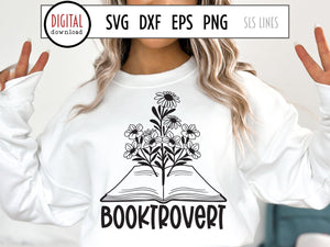 Booktrovert SVG, Flowers & Books Cut File, Reading Sublimation, Book Lover