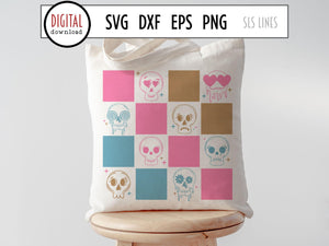 Skulls Checkerboard SVG, Cute Skulls & Moods Cut File