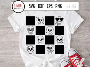 Skulls Checkerboard SVG, Cute Skulls & Moods Cut File