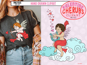Cherub Clipart, Cute Angel PNGs for Valentine's Day by SLS Lines