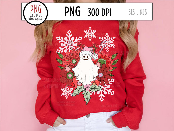 Retro Ghost Christmas PNP, Floral Christmas  Sublimation