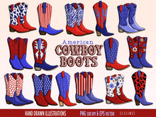 Load image into Gallery viewer, American Cowboy Boots Clipart - USA Western Graphics Set, Patriotic Cowgirl Boots PNG by SLS Lines