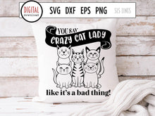 Load image into Gallery viewer, Crazy Cat Lady SVG and PNG, Cat Lover Cut File by SLSLines