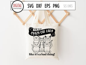 Crazy Cat Lady SVG and PNG, Cat Lover Cut File by SLSLines