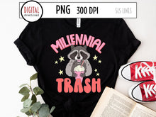 Load image into Gallery viewer, Millennial Trash PNG, Raccoon Sublimation, Generations Png, Iced Coffee Png, Millennial Sweatshirt Png, by SLS Lines