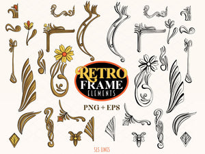 Retro Frames Clipart - Art Nouveau & Deco Graphic Elements by SLS Lines