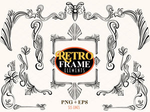 Retro Frames Clipart - Art Nouveau & Deco Graphic Elements by SLS Lines