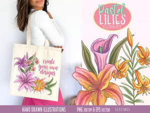 Lily Flowers Clipart - Pastel Lilies Graphics Set by SLS Lines