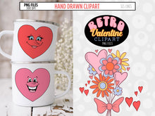 Load image into Gallery viewer, Retro Valentine Clipart, Cute Heart Character Illustrations by SLS Lines
