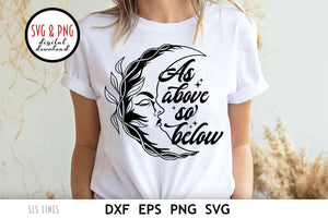 As Above So Below SVG, Wicca Cut File with Crescent Moon by SLS Lines