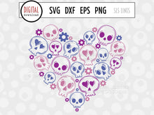Load image into Gallery viewer, Skull Heart SVG, Cute Retro Cut File by SLS Lines