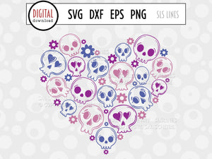 Skull Heart SVG, Cute Retro Cut File by SLS Lines