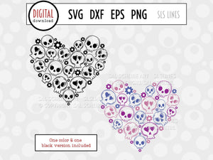 Skull Heart SVG, Cute Retro Cut File by SLS Lines
