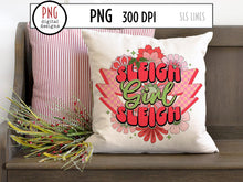 Load image into Gallery viewer, Sleigh Girl Sleigh PNG, Christmas Florals Sublimation with Lightning Bolts