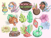 Load image into Gallery viewer, Tropical Summer Vacation Clipart - Pastel Tropics PNG &amp; Vector, Summer beach clipart by SLS Lines