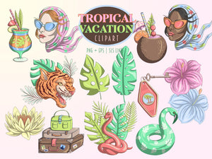 Tropical Summer Vacation Clipart - Pastel Tropics PNG & Vector, Summer beach clipart by SLS Lines