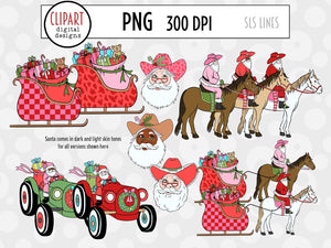 Western Christmas Clipart Bundle - Cowboy Santa PNG by SLS Lines