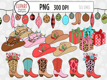 Load image into Gallery viewer, Western Christmas Clipart Bundle - Cowboy Santa PNG by SLS Lines