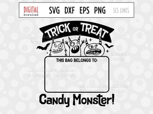 Halloween Trick or Treat Bag SVG, Candy Monster Cut File