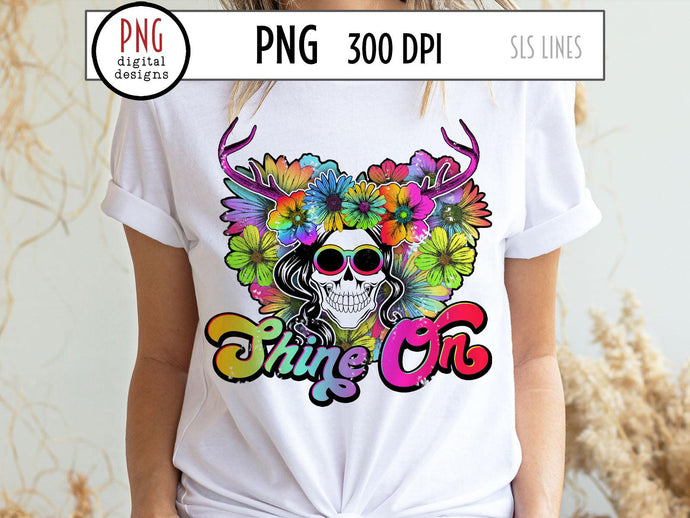 Skull & Flowers Sublimation - Shine On PNG