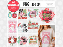 Load image into Gallery viewer, Retro Christmas Bundle, 10 Santa &amp; Christmas PNG Designs, Western Satan, Christmas Florals