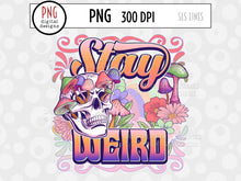 Load image into Gallery viewer, Retro Flower Skull with Mushrooms - Stay Weird PNG Design