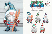 Load image into Gallery viewer, Winter Gnomes Sublimation | Skiing &amp; Skating Gnomes Clipart