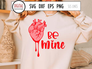 Be Mine Dark Valentine's Day SVG, Anatomical Heart Cut File