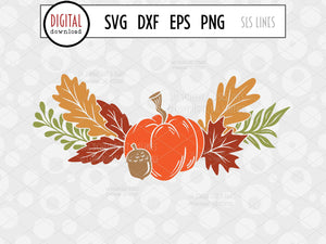 Fall Pumpkin Floral SVG, Autumn Cut File
