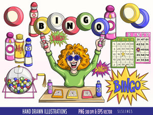 Bingo Clipart - Bingo Nights and Dauber Graphics Set by SLS Lines