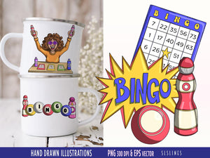 Bingo Clipart - Bingo Nights and Dauber Graphics Set