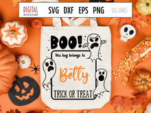 Load image into Gallery viewer, Trick or Treat Bag SVG, Boo Ghosts Cut File, Add a Name