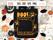 Load image into Gallery viewer, Trick or Treat Bag SVG, Boo Ghosts Cut File, Add a Name