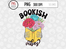 Load image into Gallery viewer, Bookish Vibes PNG, Reading Sublimation with Book &amp; Peony Flowers, Skeleton Reading