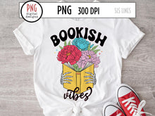 Load image into Gallery viewer, Bookish Vibes PNG, Reading Sublimation with Book &amp; Peony Flowers, Skeleton Reading