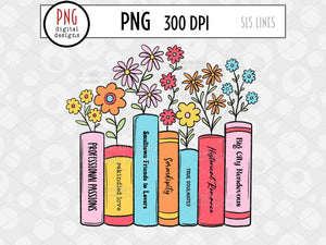 Bookshelf of Romance Tropes PNG, Books & Reading Sublimation with Whimsical flowers