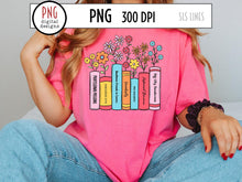 Load image into Gallery viewer, Bookshelf of Romance Tropes PNG, Books &amp; Reading Sublimation with Whimsical flowers