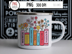 Bookshelf of Romance Tropes PNG, Books & Reading Sublimation with Whimsical flowers