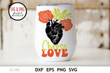 Load image into Gallery viewer, Choose Love SVG, Anatomical Heart with Peonies in a Retro Style by SLS Lines