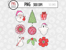 Load image into Gallery viewer, Christmas Floral &amp; Santa PNG Design, Cute Retro Sublimation