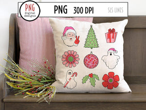 Christmas Floral & Santa PNG Design, Cute Retro Sublimation