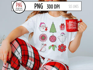 Christmas Floral & Santa PNG Design, Cute Retro Sublimation