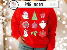 Load image into Gallery viewer, Christmas Floral &amp; Santa PNG Design, Cute Retro Sublimation