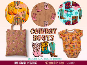 Cowboy Boots Clipart - Retro Western Graphics Set, Pink Cowboy Boots by SLSL Lines