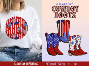 American Cowboy Boots Clipart - USA Western Graphics Set, Patriotic Cowgirl Boots PNG by SLS Lines