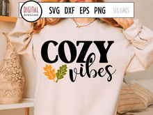 Load image into Gallery viewer, Cozy Vibes SVG with Fall Leaves Cut File by SLS Lines